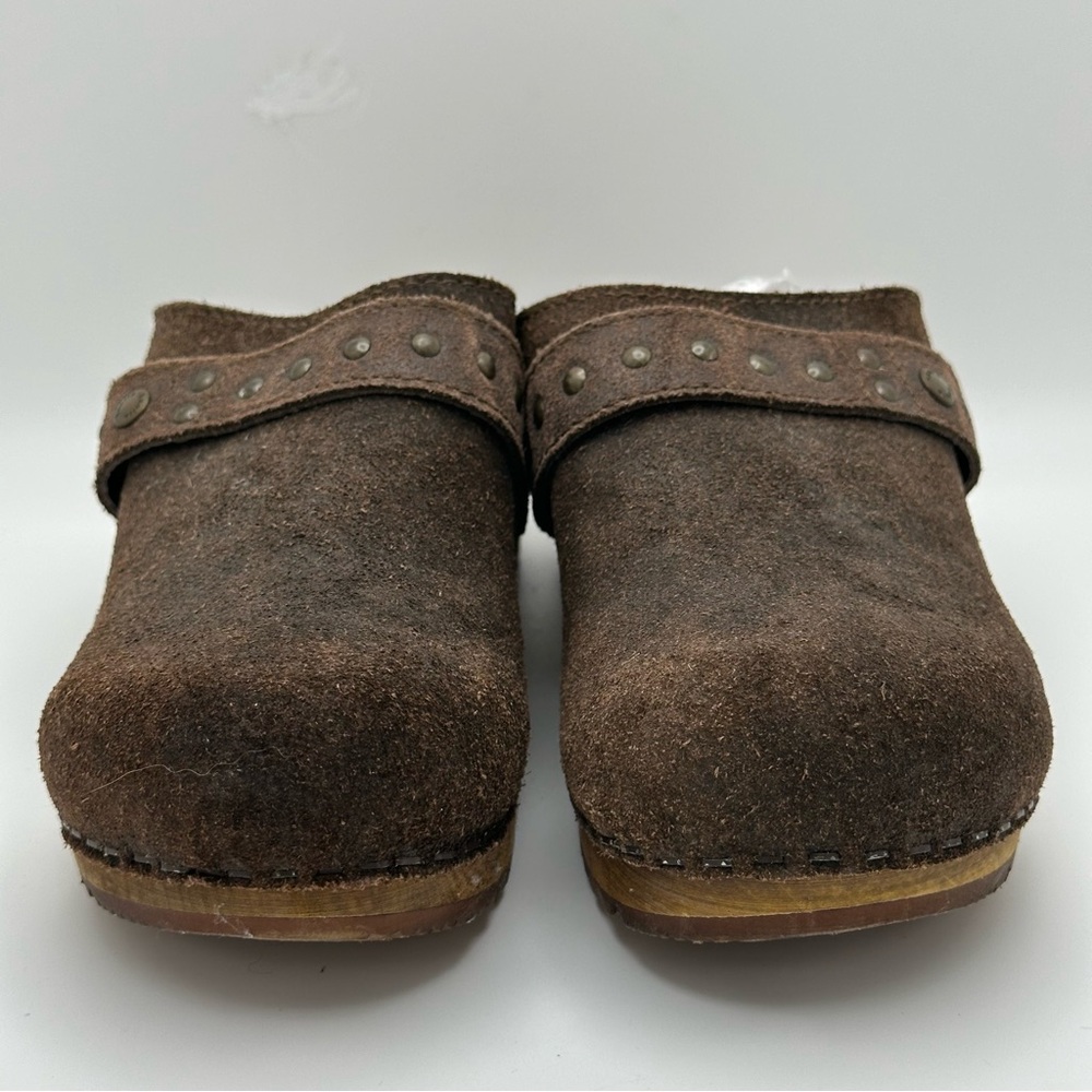 Sanita Brown Suede Oiled Leather Clogs Mules Wood Heel EU 37 US 5.5-6 Re… - Picture 4 of 14